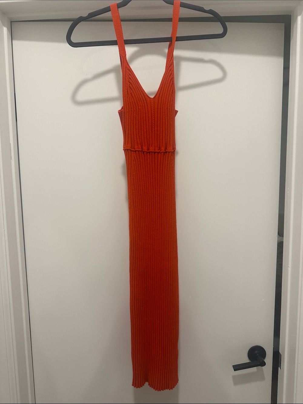 Rouje Ribbed Orange Maxi Dress with V-Neck Straps